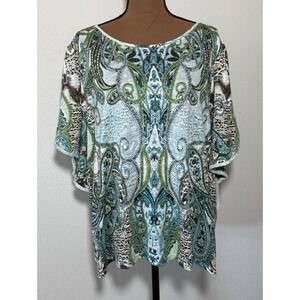 NWT Chico's 4 XXL LINEN Fringed Flutter Sleeve Paisley Animal Print Knit Top